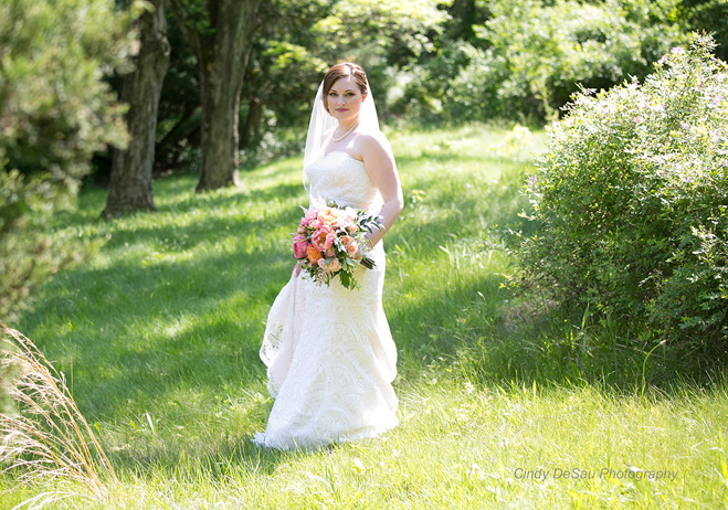 gorgeous full length of the bride in the field