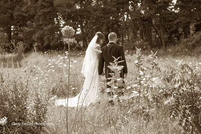 Brides and grooms in fields