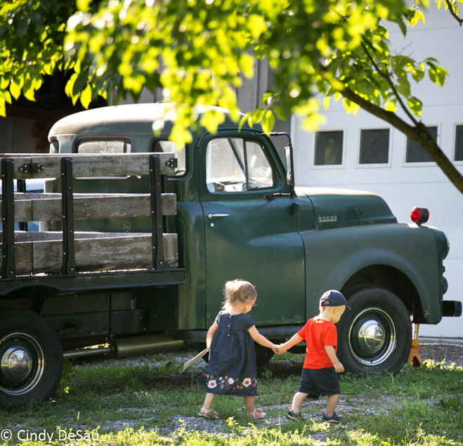 antique truck and wedding children