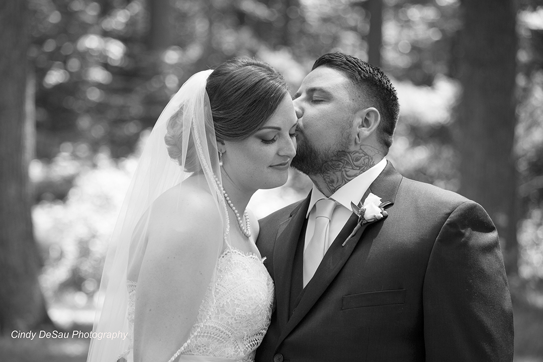 lovely black and white photo of bride and groom