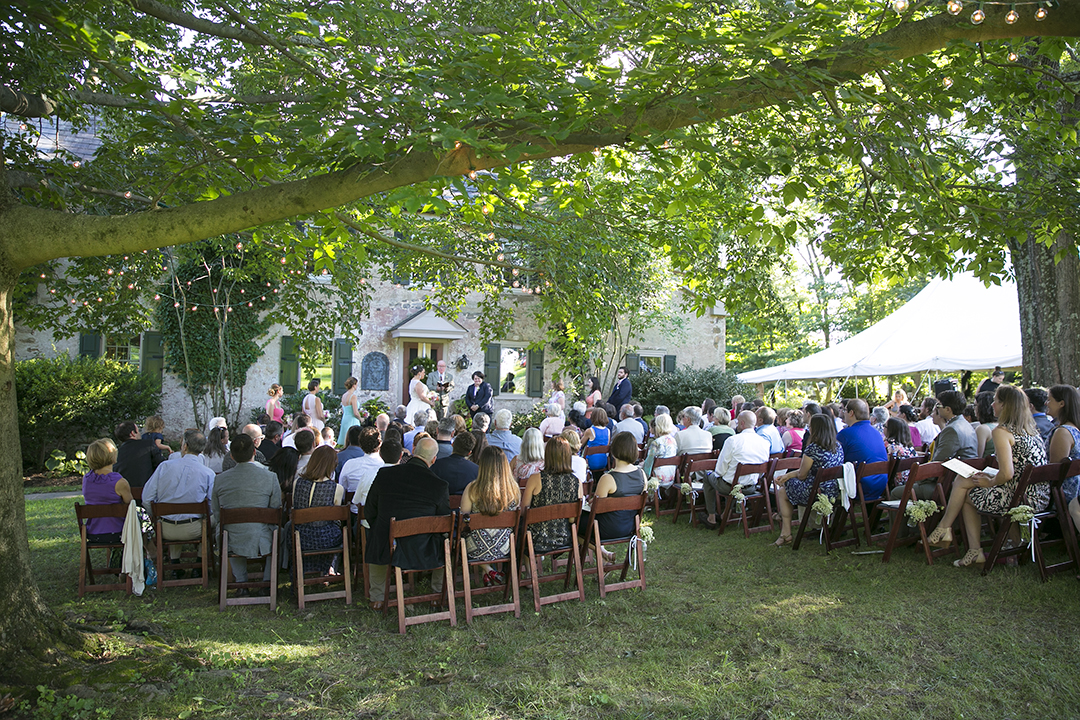 Guests at ceremony under the tree
